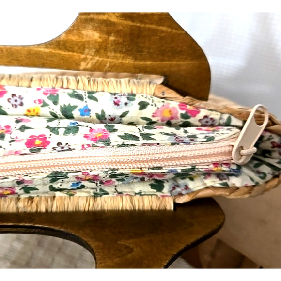 Vtg Cappelli Straworld Picket Fence Purse Wood Handles Rafia Lined Cottage Core - Picture 9 of 13